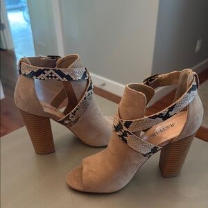 JustFab Beige and Snake Print Heeled Boots